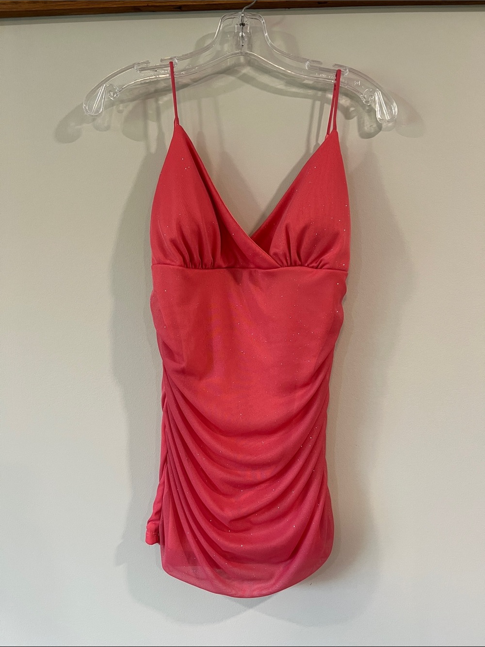 Vintage Y2K - Vanity Coral Pink Ruched V-Neck Cami with Sparkle
